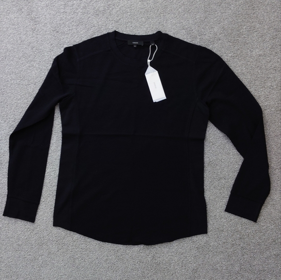 Vince Slim Fit Waffle Knit Long Sleeve T-Shirt Black - Picture 9 of 16
